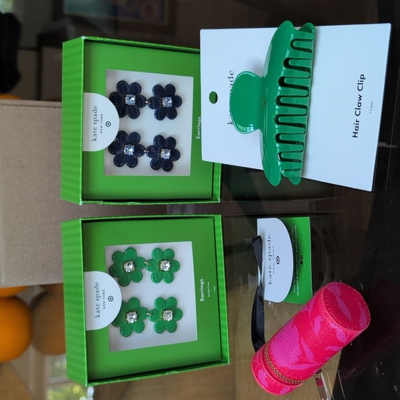 Kate Spade New York x Target Bundle Earrings, Hair Clips, Lipstick Bag Charm NWT - Picture 1 of 9
